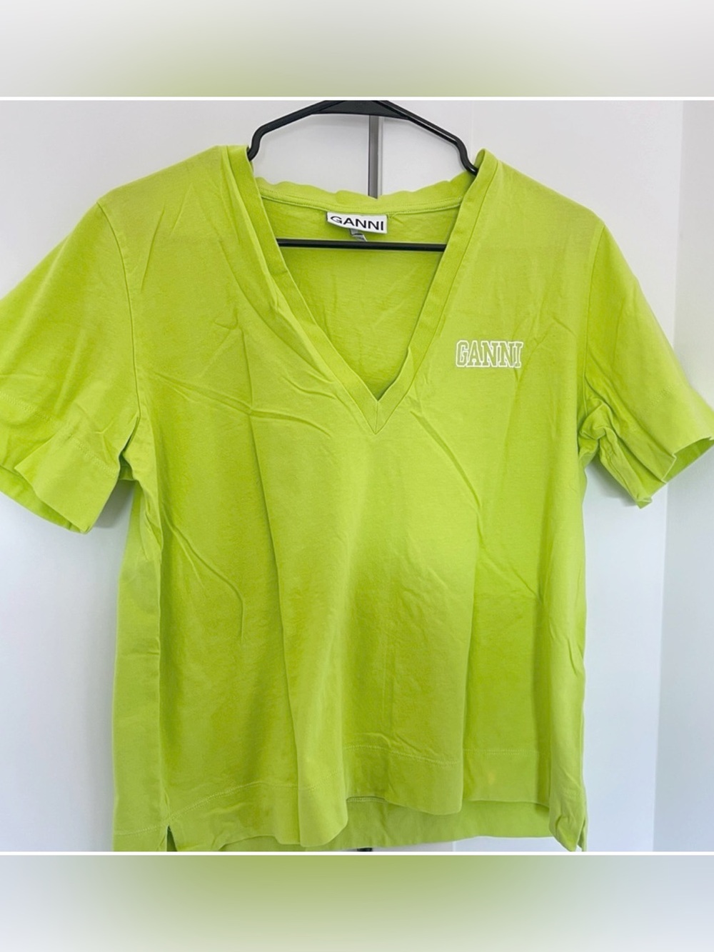 30% OFF Ganni Lime V-Neck Short Sleeve Tee, size Medium